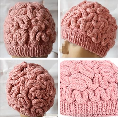 Gokame Chapeau de cerveau tricoté à la main unisexe - Fait à la main - Bonnet unique pour Halloween - Rose - Nail Gallerys