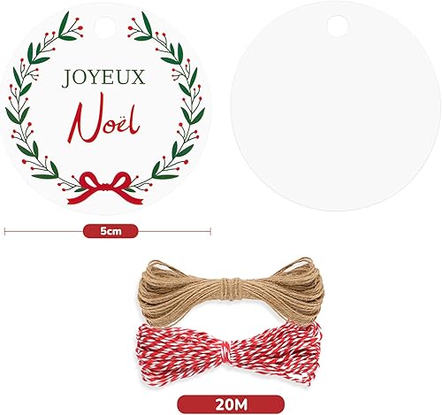 G2PLUS 100PCS Étiquette Joyeux Noël 5X5CM Kraft Étiquettes en Papier kraft Étiquettes Rondes Avec Ficelle pour Emballage Cadeau de Noël-Brun - Nail Gallerys