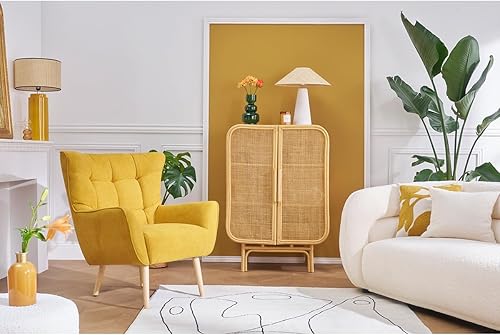 Miliboo Fauteuil scandinave en Tissu Effet Velours Jaune Moutarde et Bois Clair Avery - Nail Gallerys