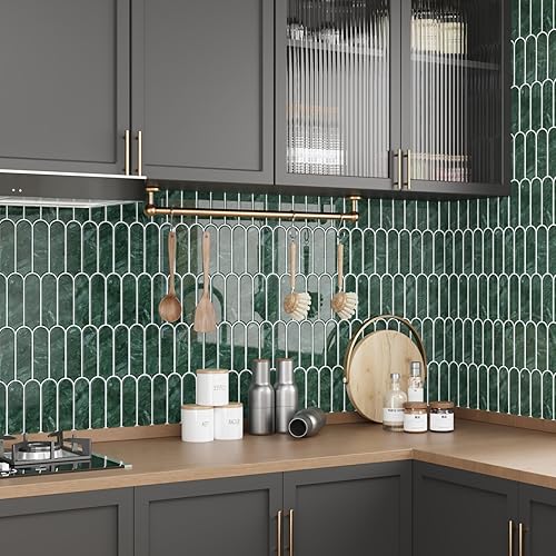CRE8TIVE 16 Pièces Credence Adhesive pour Cuisine en Éventail 3D Credence Adhesive Effet Marbre Vert Foncé Dalle PVC Adhesive Murale Imperméable Carrelage Adhesif Mural Salle de Bain 30.5cm x 30.5cm - Nail Gallerys