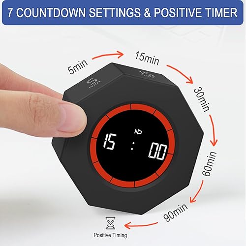 Cuteefun Cube Time Timer, Octogone Pomodoro Timer à Rotation, 1/3/5/15/30/60/90 Minutes Minuteur Digital, Timer Enfant Apprentissage, Minuteur Sonore Réglable pour Cuisine, Étude, Réunion, Noir - Nail Gallerys