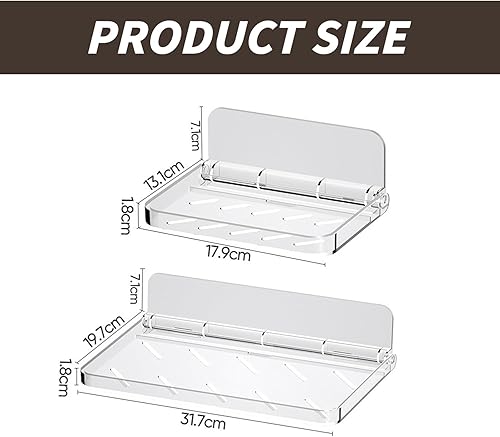 jinminamz Rangement Douche Sans Percage,Etagere Murale Sans Percage 2 Pièces,éTagèRe Murale Sans Percer Pliable Tablette Douche,Transparent - Nail Gallerys
