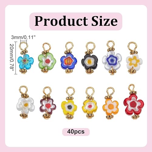 HOBBIESAY 40 breloque en Forme Millefiori Lampwork Pendentifs en Verre Lampwork Breloques Pendantes Colorées avec Boucle en Fer pour la Fabrication de Bijoux - Nail Gallerys