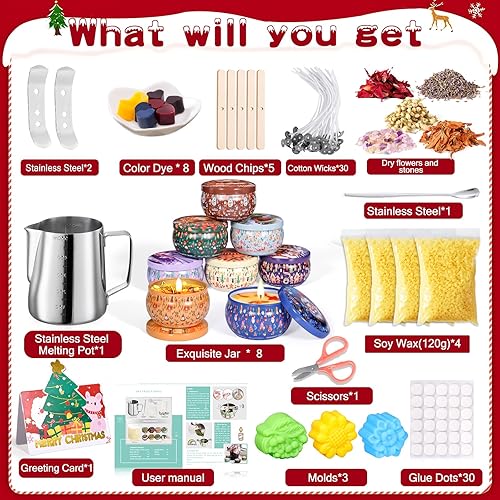 Vleuexe Kit de Fabrication de Bougies,Kit Parfumées DIY Bougies,Noël Coffret Cadeau,les boîtes à Bougies,30 mèches de Bougie,Pot de Fabrication,colorant bougie,Kit Bougie Activité Manuelle Adulte Noël - Nail Gallerys