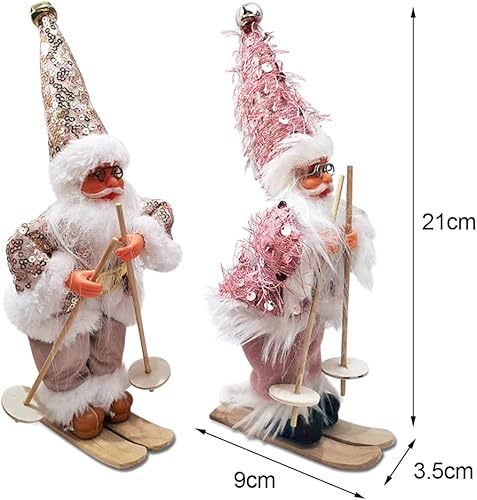 Figurine Pere Noel, Décorations De Noël Originales, Deco Noel Interieur Maison, Gnomes De Noël, Décoration d'arbre De Noël Americaine Pere Noel Déco avec Traineau Santa Ski Sujet Statue 2pcs Set - Nail Gallerys