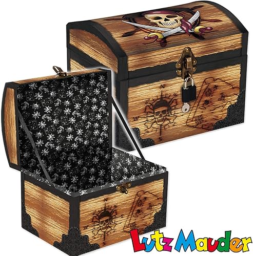 Grand Coffre au trésor * trésor de Pirate * pour Anniversaire d'enfant et géocaching | avec Serrure, 2 clés et Compartiment Secret | Coffre au trésor - Nail Gallerys