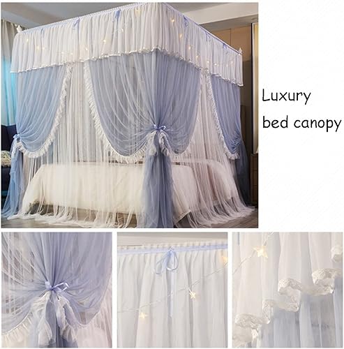 Ciels de lit Baldaquin De Lit De Luxe À Colonnes À 4 Coins, Rideaux De Lit Doubles du Sol Au Plafond, Couvre-lit Double pour Chambre Familiale avec Support De Montage, Applicable Pendant 4 Saisons - Nail Gallerys