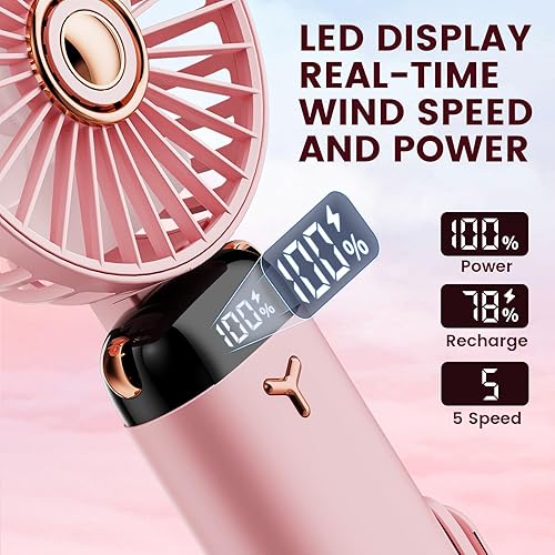GEMWON Mini ventilateur portable rechargeable par USB avec cordon et base amovible, ventilateur de bureau électrique pliable à piles de 4000 mAh, 5 vitesses, pour la maison, le bureau, les voyages - Nail Gallerys