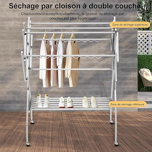 Sinbide Séchoir à Linge Grande Surface d'étendage, étendoir à Linge Solide et Inoxydable, Etendoir Linge Interieur Pliable - Sechoir a Linge Pliable Peu encombrant, Durable et Robuste - Nail Gallerys