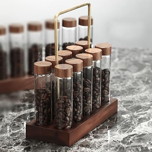 Tubes de rangement de café en verre de qualité supérieure, distributeur de café en bois scellé pour tubes à essai en verre pour comptoir (1 base + 10 tubes) - Nail Gallerys