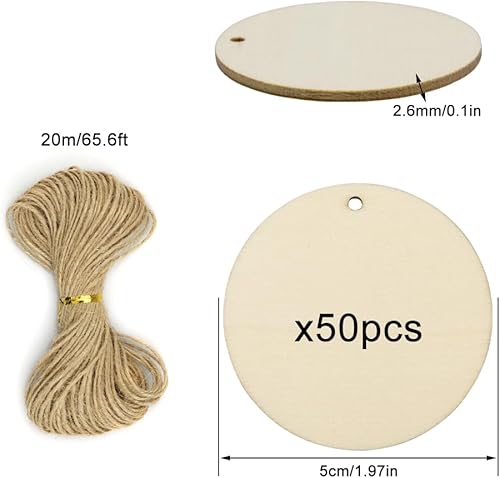 MytaYt 5cm Disque en Bois Rond 50 Pcs Rondins Bois Décoratif Tranche Rondes Tranches de Bois avec Trou pour Décoration de Noël, Peinture, Signature - Nail Gallerys
