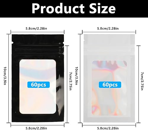 Lot de 120 sachets zippés avec fermeture à pression - Petits sachets refermables pour bonbons, biscuits, bijoux (7 x 10 cm, argent laser, noir) - Nail Gallerys