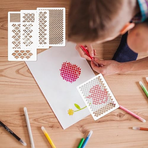 Molain Lot de 5 pochoirs réutilisables en forme d'écailles de poisson pour maquillage, travaux manuels, murs et meubles - Nail Gallerys