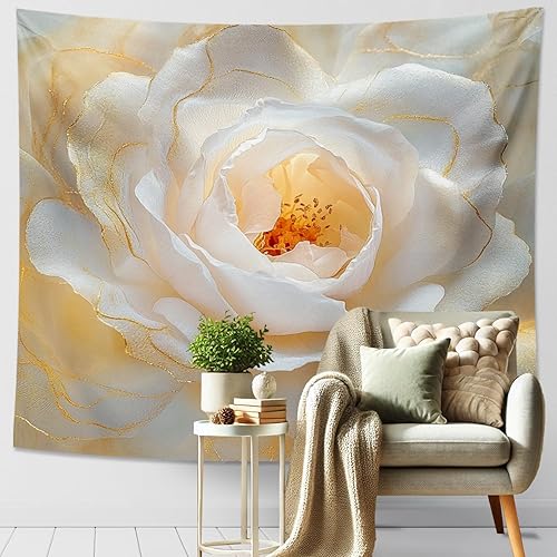 Tapisserie élégante à fleurs blanches, motif floral bohème apaisant, décoration murale, esthétique printanière pour chambre à coucher, salon, cabine 203 x 152 cm - Nail Gallerys