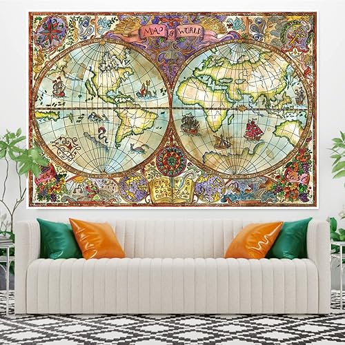 YONGFOTO 150x100cm la carte Tapisserie, Carte du monde Tapisseries Peinture Colorée Carte Nautique Rétro Européenne Ancien Atlas Historique Tapisserie pour salon dortoir décor canapé housse tapis - Nail Gallerys