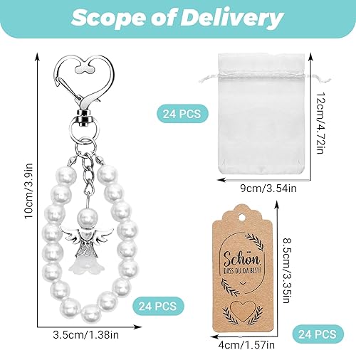 Garqitwan 24 Pièces Porte-Clés Ange en Perles, Cadeau Pendentif Ange de Baptême de Mariage Porte-Clés avec Papier Kraft Etiquette et Sacs en Organza, Cadeau de Retour D'invité, Dragées de Fête - Nail Gallerys