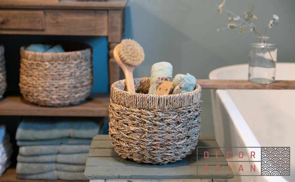 Panier de rangement rond en jonc de mer