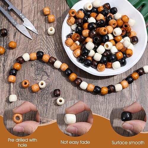 Nogeqi Lot de 200 perles en bois avec grand trou - 5 couleurs naturelles - Perles en bois pour dreadlocks - Fabrication de bijoux - 12 mm - Diamètre du trou : 5 mm - Nail Gallerys