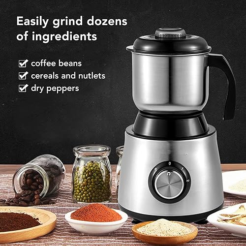 Moulin à Café électrique, 500 W Grande Capacité Réglable en Acier Inoxydable Silencieux électrique Moulin à Café, Machine de Meulage de Grains de Café Domestique pour Noix, Poivre, Herbes, Graines - Nail Gallerys
