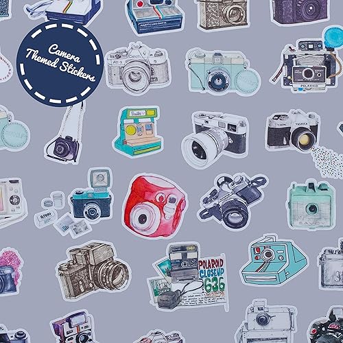 Navy Peony Pack d'autocollants de photos de voyage (35 pièces)- Petits autocollants imperméables à thème vintage pour la valise | Autocollants de caméra pour albums photo - Nail Gallerys