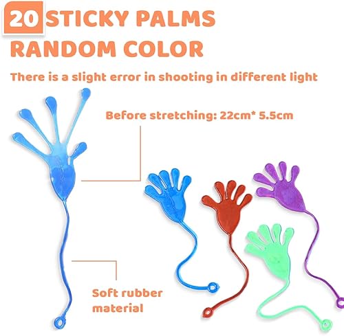 20PCS Mains Collantes, Mains Collante Enfants, Collante Mains Jouet,Ensemble de Jouets Extensibles Collants, Jouets Extensibles Paumes Sticky Hands, Fournitures de Fête pour Enfants - Nail Gallerys