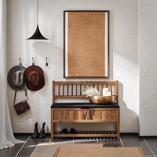SoBuy Banc de Rangement à Chaussure, Banc d'entrée, Meuble d'entrée, Bout de Lit, Banquette avec Dossier et Coussin Rembourré, en Bois de Pin, 90x35x75 cm, FSR150-N - Nail Gallerys