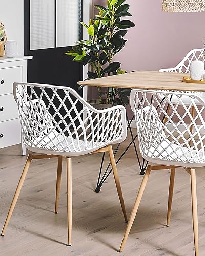 Lot de 2 Chaises Design avec Assise en Plastique Blanc et Pieds en Métal Effet Bois Clair pour Salle à Manger Salon ou Cuisine Scandinave Beliani - Nail Gallerys