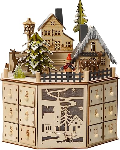 Calendrier de l'Avent 2024 en bois avec 24 tiroirs, éclairage LED et musique - Calendrier de l'Avent vide à remplir soi-même - Calendrier de l'Avent (A) - Nail Gallerys