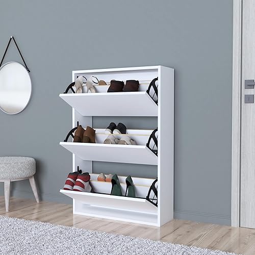 [en.casa] Meuble à Chaussures Range-Chaussures Armoire à Chaussures Meuble de Rangement pour 18 Paires Panneau de Particules 110 x 74 x 24 cm Blanc - Nail Gallerys