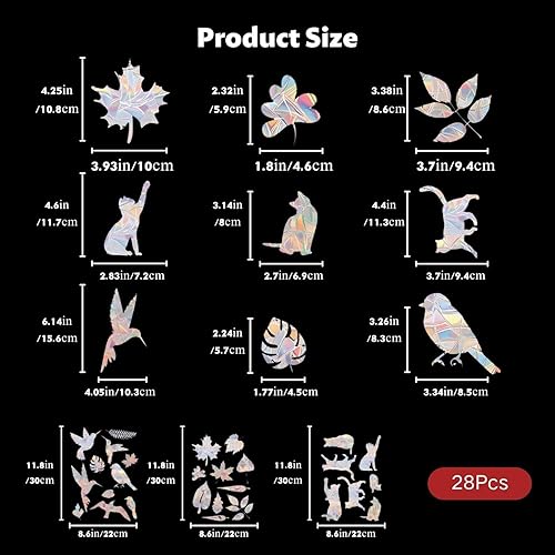 Lot de 28 autocollants pour fenêtre - Motif prisme - Oiseau - Attrape-soleil - Autocollants pour fenêtre - Protection contre les oiseaux - Pour la maison, les magasins, les salles de classe, les - Nail Gallerys