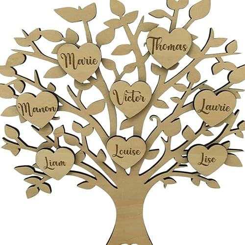 Arbre de vie personnalisé en bois avec max. 20 prénoms, Décoration murale ou à poser, décoration intérieur, déco mur, fleur vie sacrée,anniversaire,noël baptême, mariage, mandala,St Valentin (24 cm) - Nail Gallerys