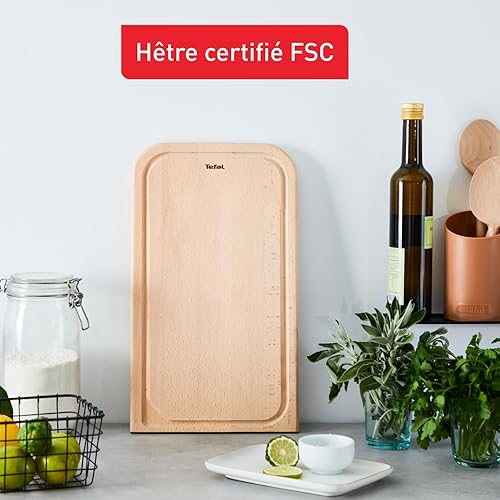 Tefal Planche à découper en bois, 41 x 24 x 2cm, Bois de hêtre certifié FSC, Robuste, Rainure à jus, Taille moyenne, Comfort K2215504 - Nail Gallerys