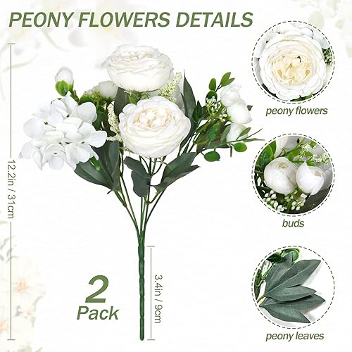 SOMYTING Bouquet de pivoines artificielles - Pivoine artificielle - Pivoines en soie - Pour mariage, fête, centre de table - Décoration de maison (4, bleu-blanc) - Nail Gallerys