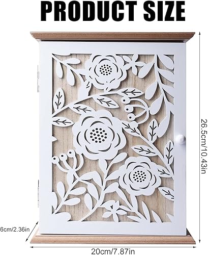 GOMETY Armoire à clés en bois avec 6 crochets - Boîte à clés avec motif creux rose - Organiseur mural pour entrée, couloir, bureau - Blanc - Nail Gallerys