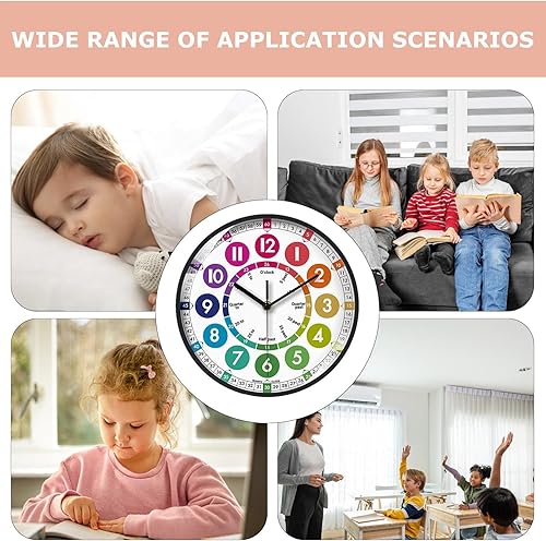 Horloge d'apprentissage pour de 10 pouces: horloge murale silencieuse qui ne glisse pas, givrée facile à lire | Horloge éducative à batterie pour , décoration de chambre colorée bri - Nail Gallerys