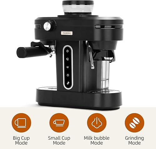 Mcilpoog AC510 15Bar Semi Automatic Espresso Machine With Grinder & Steam Wand,3-in-1 Compact Espresso Coffee Maker With 28 oz Removable Water Tank for Cappuccino or Latte,Gift for Dad(Black) - Nail Gallerys
