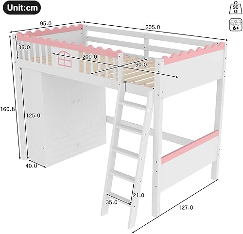 YEHTOKHOME Lit Loft 90x200cm avec étagères et lumières LED,Moderne lit Simple avec Toboggan et escalier,Multifonctionnel lit en Bois avec Garde-Corps et sommier à Lattes(sans Matelas) (Blanc 2) - Nail Gallerys