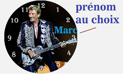 Present Horloge Pendule Murale Johnny Hallyday. Personnalisé Un prénom. Diamètre 22 cm. - Nail Gallerys