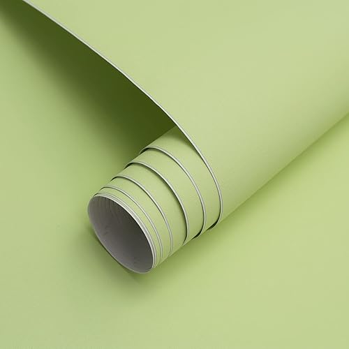 Timeet Papier peint autocollant - Vert mat - Film adhésif pour meubles - Vert clair mat - 40 cm x 10 m - Film décoratif imperméable - En vinyle pour meubles, cuisine, mur, armoires - Nail Gallerys