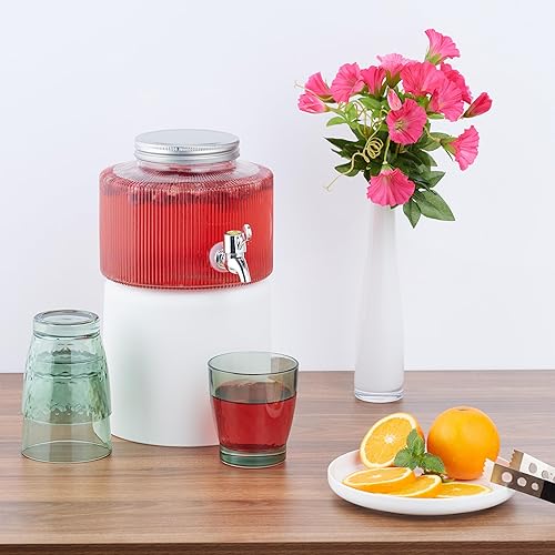 Relaxdays Distributeur de Boisson, 2,8 litres, Robinet et Couvercle, Design décoratif, pour Votre Limonade, Transparent - Nail Gallerys