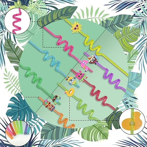 FUNAUPGO Lot de 8 pailles hawaïennes réutilisables en plastique pour enfants, pailles en spirale pour lait, jus, cocktails, été, plage, piscine, fête, décorations d'anniversaire - Nail Gallerys