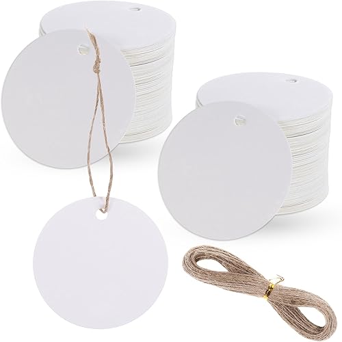 Larrel Lot de 100 étiquettes cadeaux rondes blanches de 5 cm avec corde de chanvre de 20 m de corde de chanvre, étiquettes cadeaux, étiquettes pour étiquetage pour fête, artisanat, mariage, Noël - Nail Gallerys