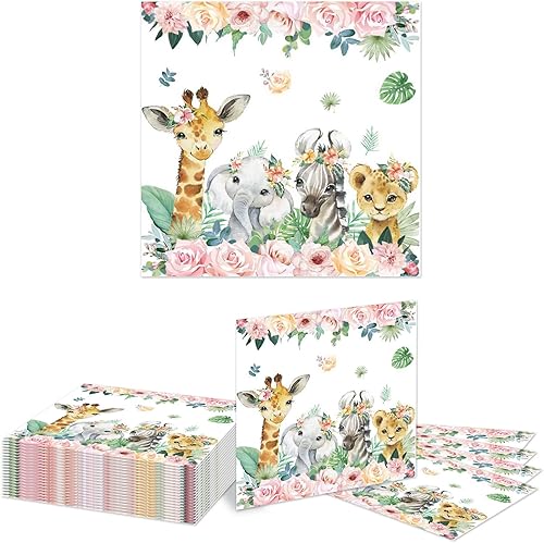 Kotkiddy 20 pièces serviettes animaux sauvages - Décorations de douche de bébé safari - Serviettes jetables pour anniversaire de fille thème jungle safari - Nail Gallerys