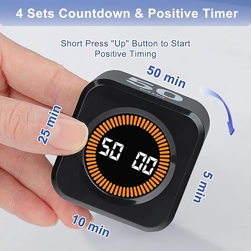 Cuteefun Cube Visual Timer, Minuteur Pomodoro à Rotation, 5/10/25/50 Minutes et Compte à Rebours Personnalisé, Mode Silencieux et Sonnerie, Minuteur Rechargeable pour Cuisine, L'étude, Noir - Nail Gallerys