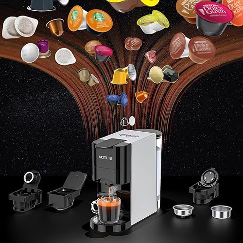 KOTLIE Machine à café en capsules 4 en 1 pour NES/DG/café moulu/capsules ESE (44 mm), 19 bar, 1450 W, 800 ml (AC-513K) - Nail Gallerys