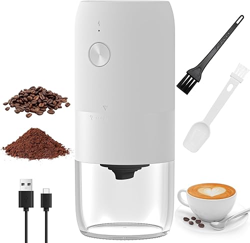 LIUWID Moulin à Café Électrique avec Meule en Céramique Portable Rechargeable Coffee Grinder Rugosité Réglable Capacité 30g pour Grains de Café (Blanc) - Nail Gallerys