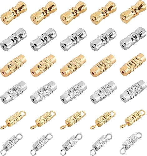 PandaHall 120 Ensembles 3 Styles Fermoirs à Vis de Baril, Fermoirs Torsadés à Vis pour Connecteur de Bijoux Fermoirs en Laiton pour Collier Bracelet Bijoux, Platine et Doré - Nail Gallerys
