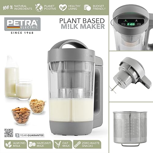 Petra Machine à Lait Végétaux 1.6L, Machine à Lait de Noix Automatique, Machine pour Lait Végétal Fait Maison sans Lactose, Avoine, Noisette, Amande, Sans BPA, Autonettoyant, Garantie 3 Ans, Gris - Nail Gallerys
