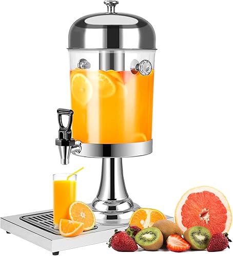 Distributeur de jus, système de refroidissement, 8 l, avec robinet, distributeur de jus professionnel, 8 l, avec unité de refroidissement et égouttoir, design rétro, argenté - Nail Gallerys