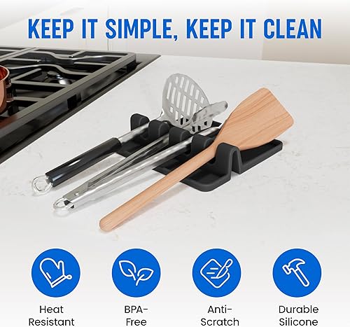 Repose Cuillère Cuisine, Pack de 2 – Pose Cuillère Cuisine avec Égouttoir – Porte Ustensiles Cuisine Thermorésistant, sans BPA – Ustensiles pour Poser les Spatules, les Pinces et les Louches (Noir) - Nail Gallerys